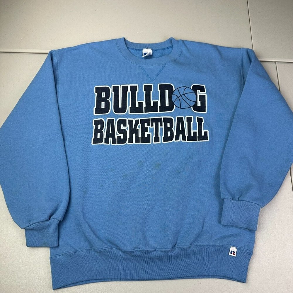 Vintage Russell Athletic Bulldogs Basketball Crewneck Sweatshirt Blue Large L